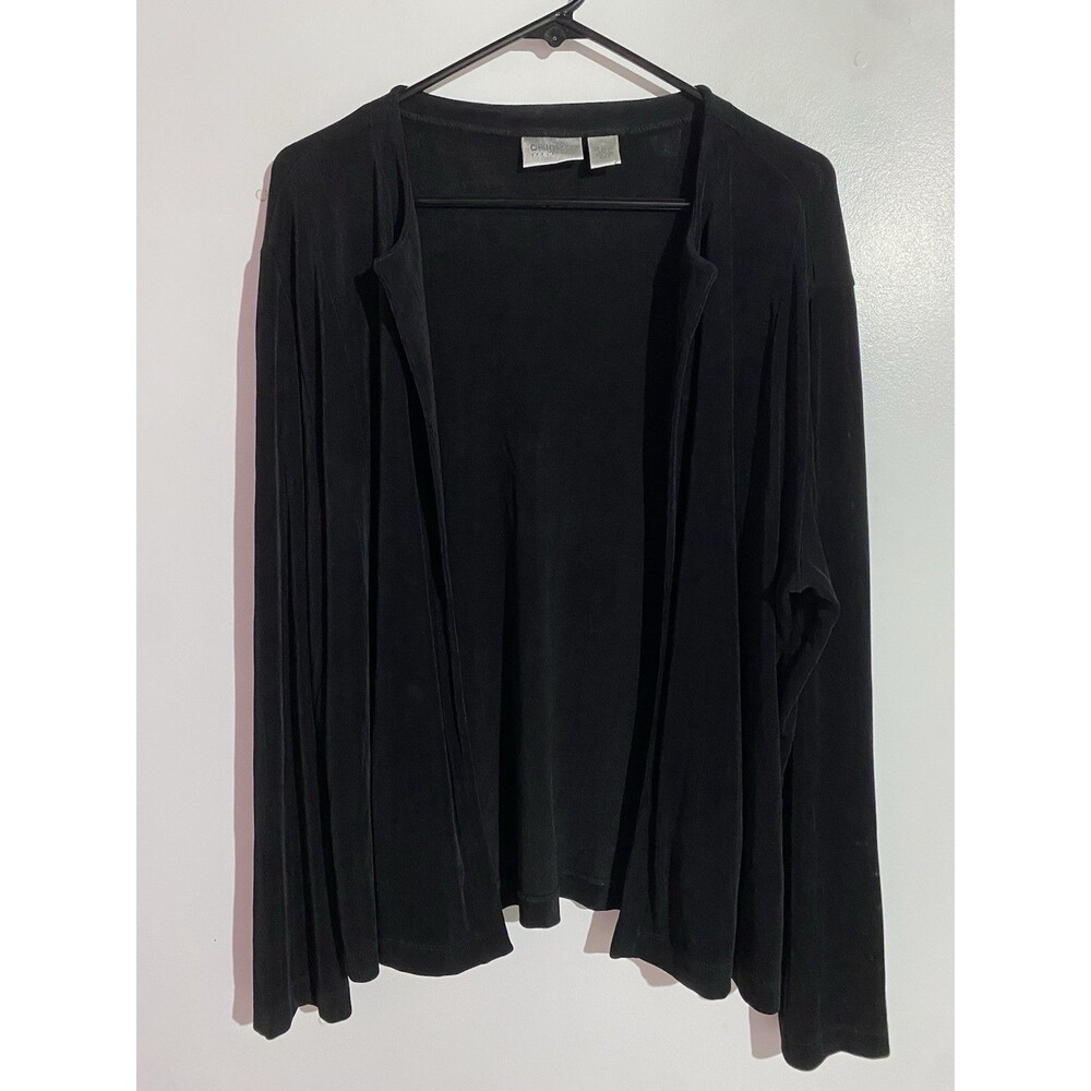 Chicos Travelers Cardigan 3 Black‎ Slinky Liquid Knit Office Corpcore Brunch